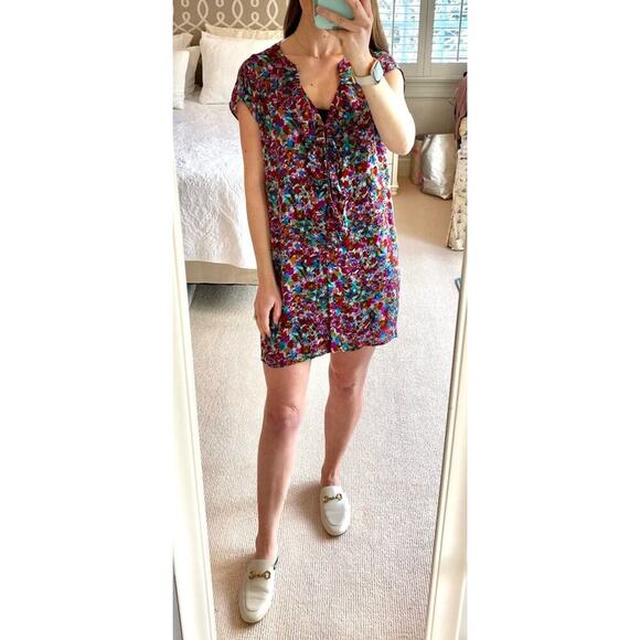 Joie Floral Silk Ruffle Button Mini Dress Short Sleeve Anthropologie Doen Style - Picture 1 of 8
